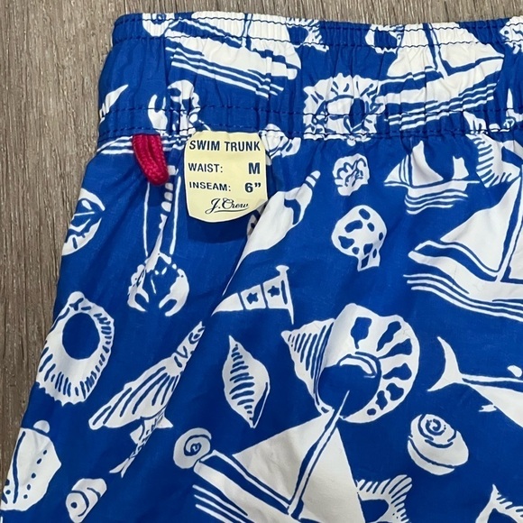 NWT J. Crew Size M 6” Stretch Swim Trunks Blue Lobster Sailboat Shell Summer - Picture 7 of 9